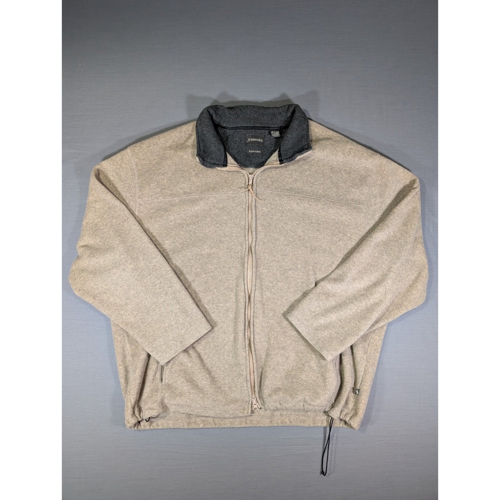 St Johns Bay Mens 2XLT Plush Fleece Full Zip Jacket Tan Gray Trim Big & Tall